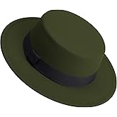 Classic Fedora Hat Flat Top Hat Felt Pork Pie Hat Wide Brim Church Derby Cap for Women and Men
