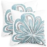 CaliTime Throw Pillow Covers Pack of 2 Cozy Fleece Two-Tone Abstract Blooming Flower Decorative Cushion Cases for Couch Bed Sofa Farmhouse Decoration 18 X 18 Inches Smoke Blue Grey