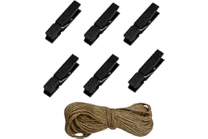 YANSANIDO Wooden Clothes Pins, 100pcs 1.3Inch (3.5cm) Black Small Wooden Chip Clips with 33 Feet Jute Twine for Bag Clips Clothespin Bag Clothes Pin Heavy Duty Outdoor(Black)