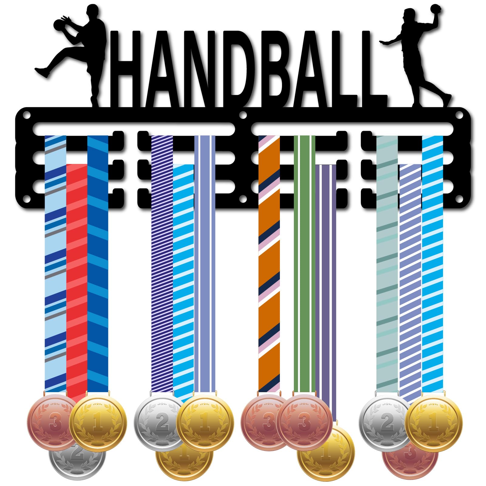 CREATCABIN Handball Medal Holder Sports Medal Hanger Display Award Ribbons Organizer Small Metal Rack Mounted for Wall Hanging 40+ Medals Sport Race Gifts Soccer Players Athletes Black 11.4 x 5.1Inch