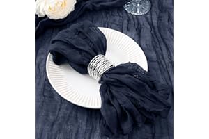 DeZerlor 12 Pack Navy Blue Napkins Cloth Boho Gauze Cheesecloth Napkins Bulk Set of 12 Soft Cotton Linen Dinner Napkins for Wedding Bridal Baby Shower Daily Use