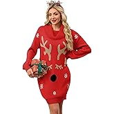 SunnyMelody Womens Christmas Funny Ugly Sweater Dress Winter 2025 Vacation Outfits Oversized Turtleneck Xmas Mini Dresses