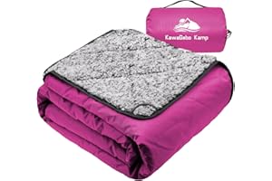 KawaGebo Kamp Sherpa Warm Outdoor Camping Blanket - Waterproof Stadium Blanket for Cold Weather, Camp, Sports Mom and Concert - Camping Quilt 80" X 58" (Rose Purple)