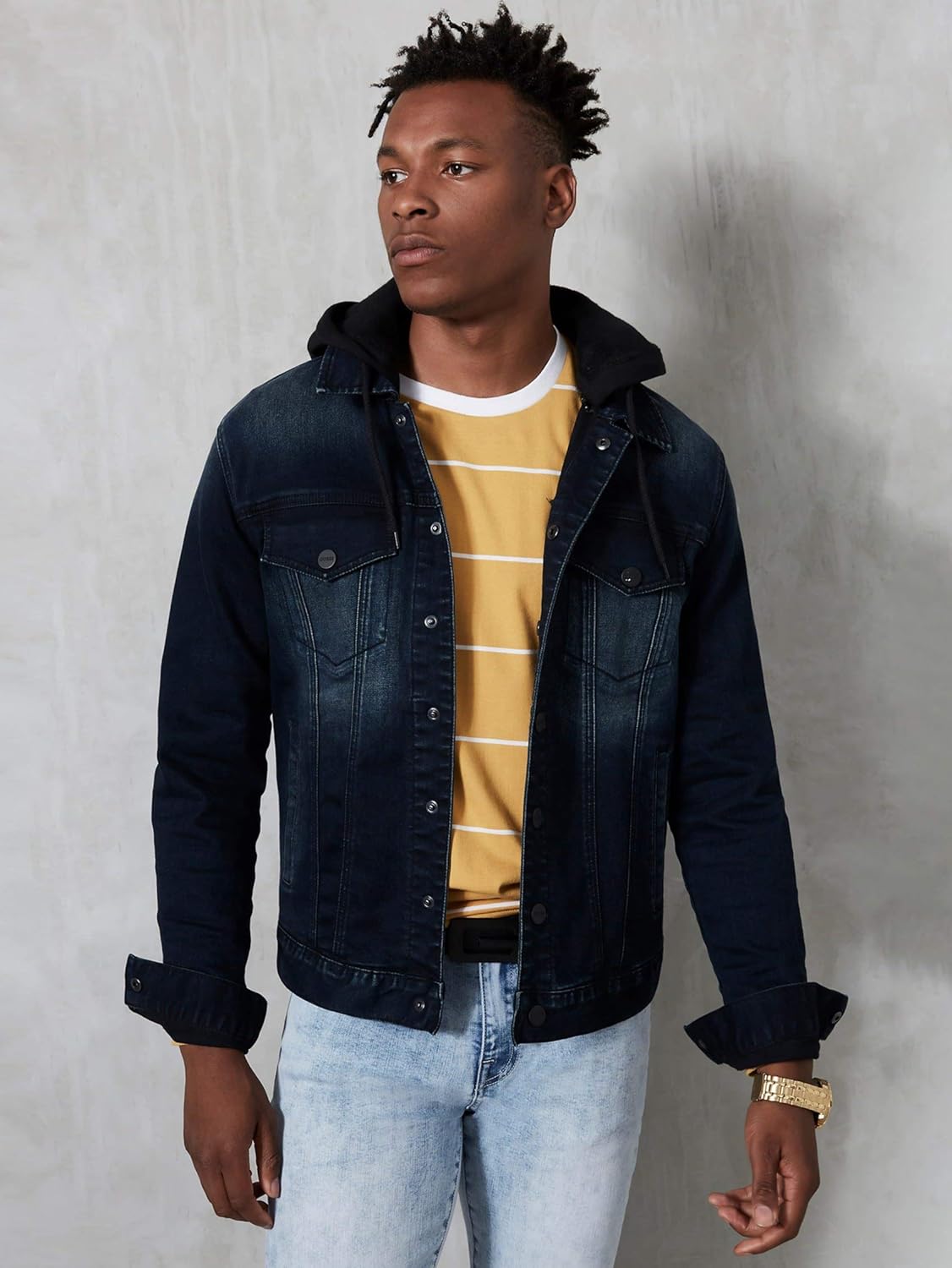 stretch hooded denim jacket