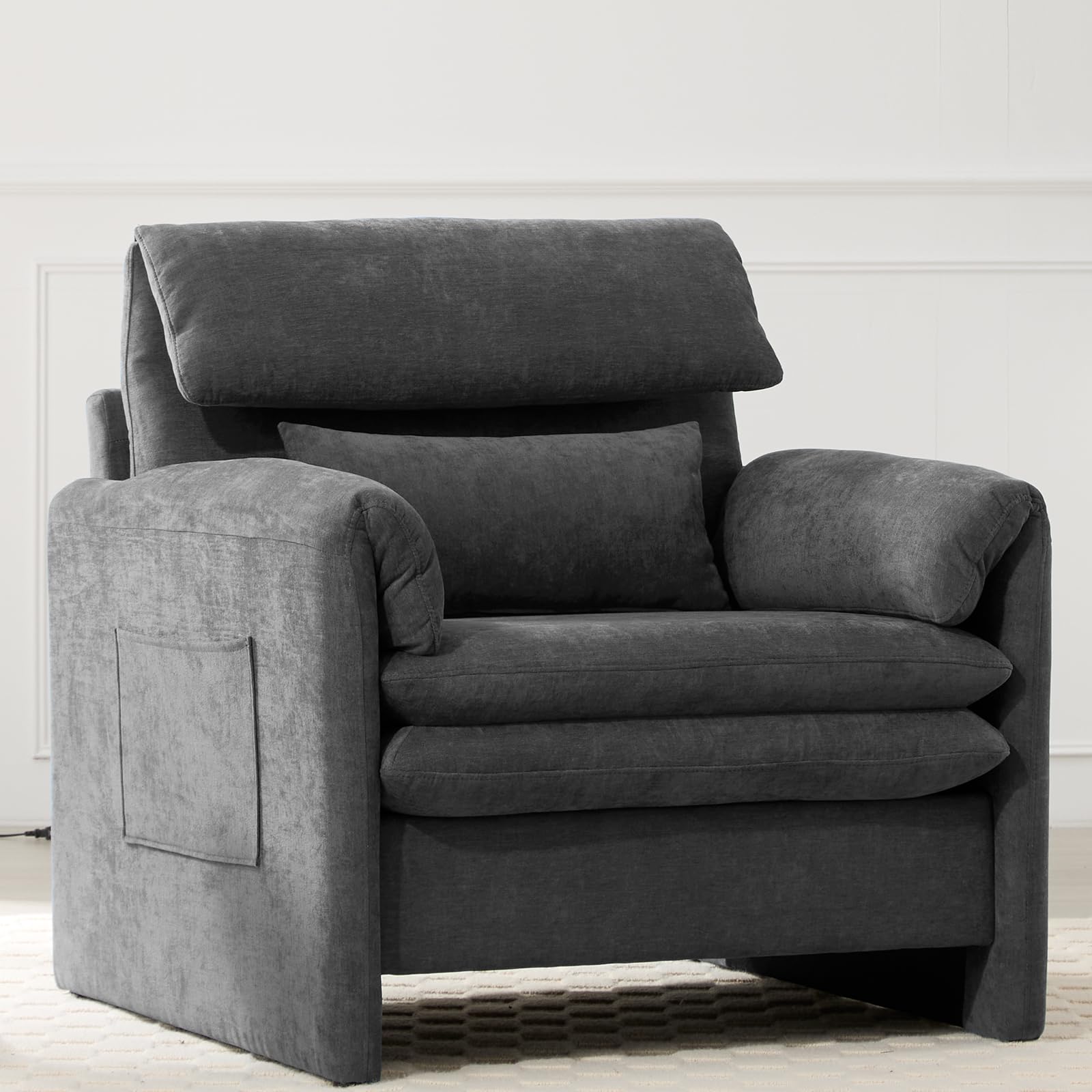 Photo 1 of Exclusive Large-Sized Double-Layer Lounge Chair – Comfortable Upholstered Armchair with Pillow for Living Room, Bedroom & Office – Premium Quality, Easy Assembly, Deep Grey