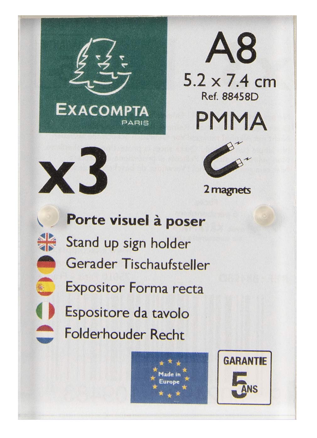 Exacompta - Ref 88458D - Sign Holder with Magnetic Closure - Suitable for A8 Paper, Made from PMMA (Acrylic) Material, Visible Both Sides - Clear Transparent (Pack of 3) — image 1