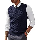 PJ PAUL JONES Men's Sweater Vests V Neck Cable Twist Knit Sleeveless Vests Casual Pullover Sweater