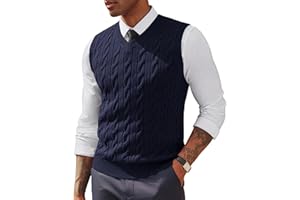 PJ PAUL JONES Men's Sweater Vests V Neck Cable Twist Knit Sleeveless Vests Casual Pullover Sweater