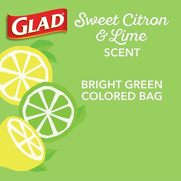 GLAD SMALL KITCHEN DRAWSTRING TRASH BAGS, 4 GALLON, FEBREZE SWEET CITRON & LIME, 34 COUNT