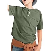Kindenergy Boys Short Sleeve Tee Shirt Summer Button Down Tees Dress Henley Shirts with One Pocket
