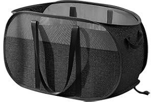 Aplter Pop Up Laundry Basket Reinforced Carry Handle Foldable Mesh Laundry Hamper (Black) Tear Proof & Easy to Carry Collapsible Laundry Hamper for Home, Laundry, College Dorm, Travel