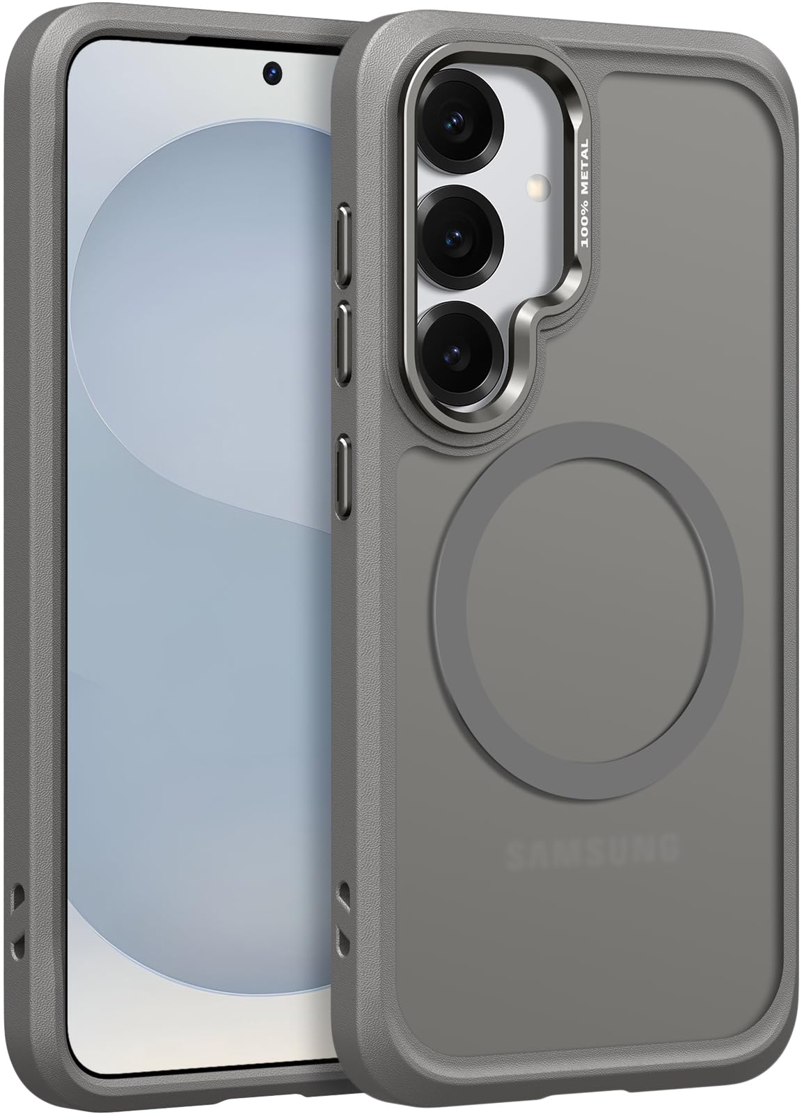 Photo 1 of Rayboen for Magnetic Samsung Galaxy S25 Case, [Compatible with Magsafe] [Metallic Camera Lens] [Anti-Slip Silicone Edge] Frosted Skin-Feel Durable Phone Cover for Samsung S25, Matte Gray