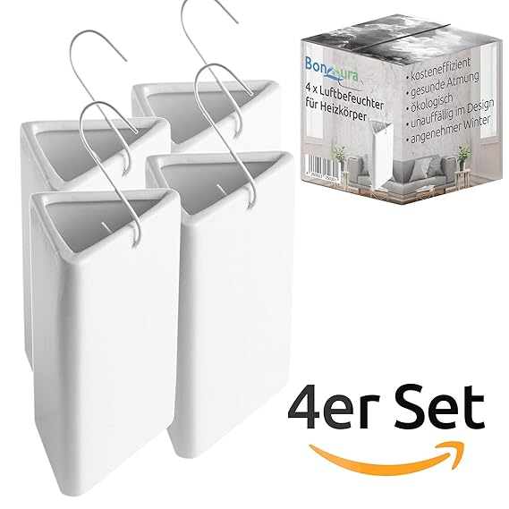 BonAura 4er Set Luftbefeuchter Heizung für angenehme Atmung im Winter – Keramik Heizkörper Luft Befeuchter – Den Verdampfer einfach mit Wasser befüllen