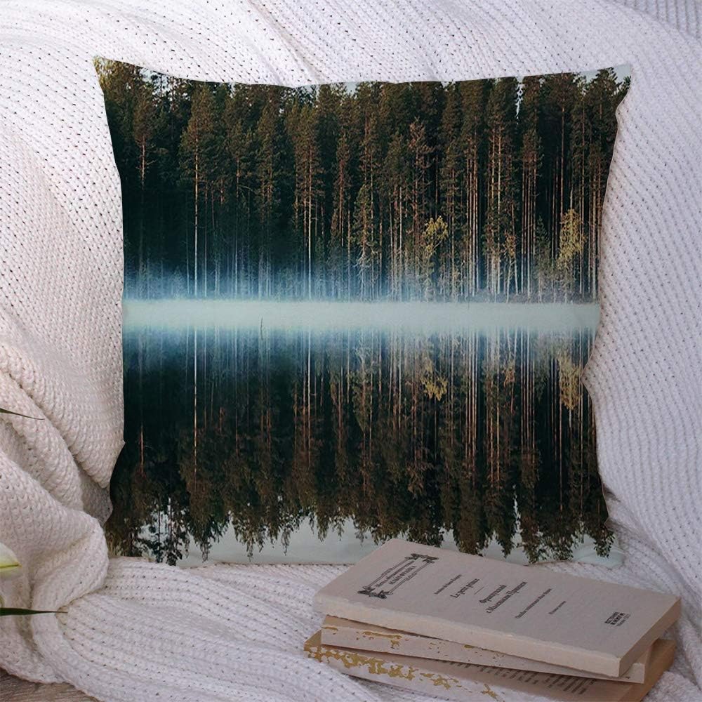 Decorative Throw Pillow Cover Polyester Rich Range Wildlife Season Colors Reflections Autumn Forest On St Nostalgia Parks Outdoor Fir Tree Cushion Case for Sofa Couch Living Room Bedroom 20x20 Inch