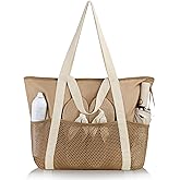HOMESPON Beach Bag Large Waterproof Sandproof Foldable Tote for Women with Zipper Mesh Pockets for Pool Swim Travel Everyday