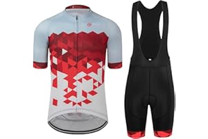 GCRFL Men's Cycling Jersey Set Road Bike Shorts Sleeves Jersey Zipper Pokcet Bib Shorts with Padded, Cycling Clothing kit Men