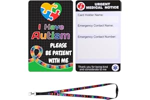 2 Set Autism Alert Card, ADHD Awareness Autistic Emergency Contact Card with Autism Lanyards Waterproof Card Holder Pocket In