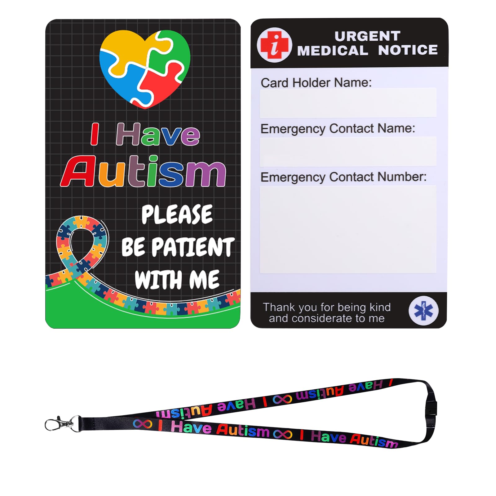 Photo 1 of 2 Set Autism Alert Card, ADHD Awareness Autistic Emergency Contact Card with Autism Lanyards Waterproof Card Holder Pocket Insert PVC