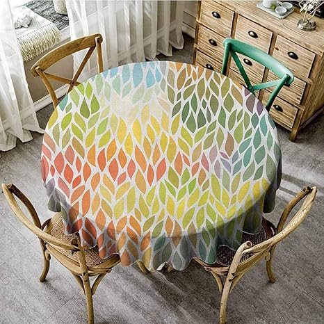 Amazon Rank T ストライプ 円形 テーブルクロス 葉っぱ レトロ インスピレーション 植物 シルエット デザイン 春 テーマ トープ ブルー グリーン パーティー 47 Inch Round テーブルクロス オンライン通販