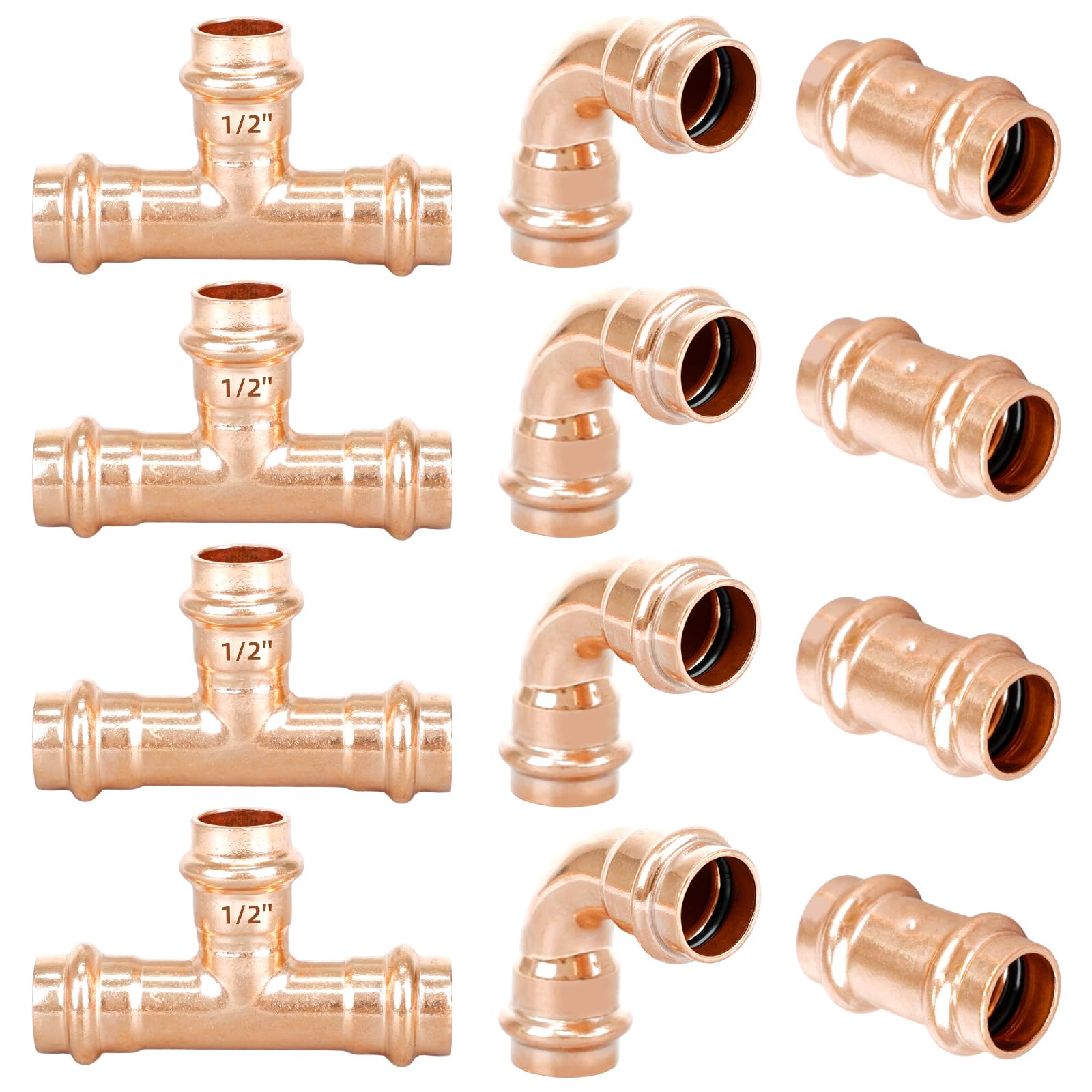 Photo 1 of (Znkiok 12 Pack Set) 1/2" Propress Fittings,Press Coupling Elbow Tee Fittings For Copper Tube Connection, 4 Each 1/2''Pro Press Coupling Elbow Tee, UPC,NSF/ANSI 61.