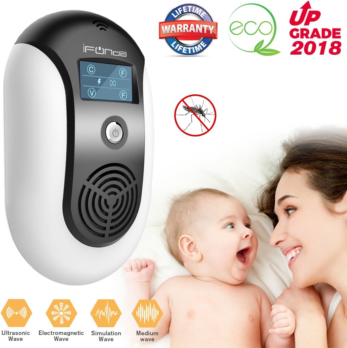 Mosquito Repellent, Electronic Ultrasonic Pest Repeller Variable Frequency Mouse Pest Repellent Effective Indoor Home Plug-in Bug Repellent Pest Control for Wasp Squirrel Roach Rodent Bedbug (Black)