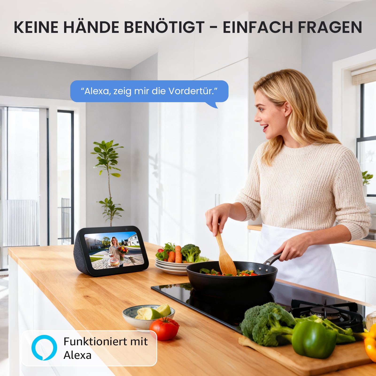 ieGeek 2K Video-Türklingel mit Kamera Kabellos, IP66 Wasserdicht, Intelligente AI Bewegungserkennung, Nachtsicht, Keine Abokosten, Kompatibel Mit Alexa, 2,4GHz WLAN, Inklusive Indoor-Klingel (Weiß) 6