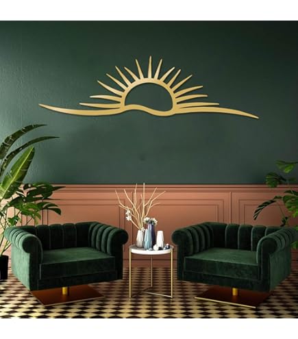 Decoración de pared de metal amanecer, arte minimalista de pared de metal con brillo de sol, decoración de pared de metal de mar y gaviota, arte de pared de línea, arte