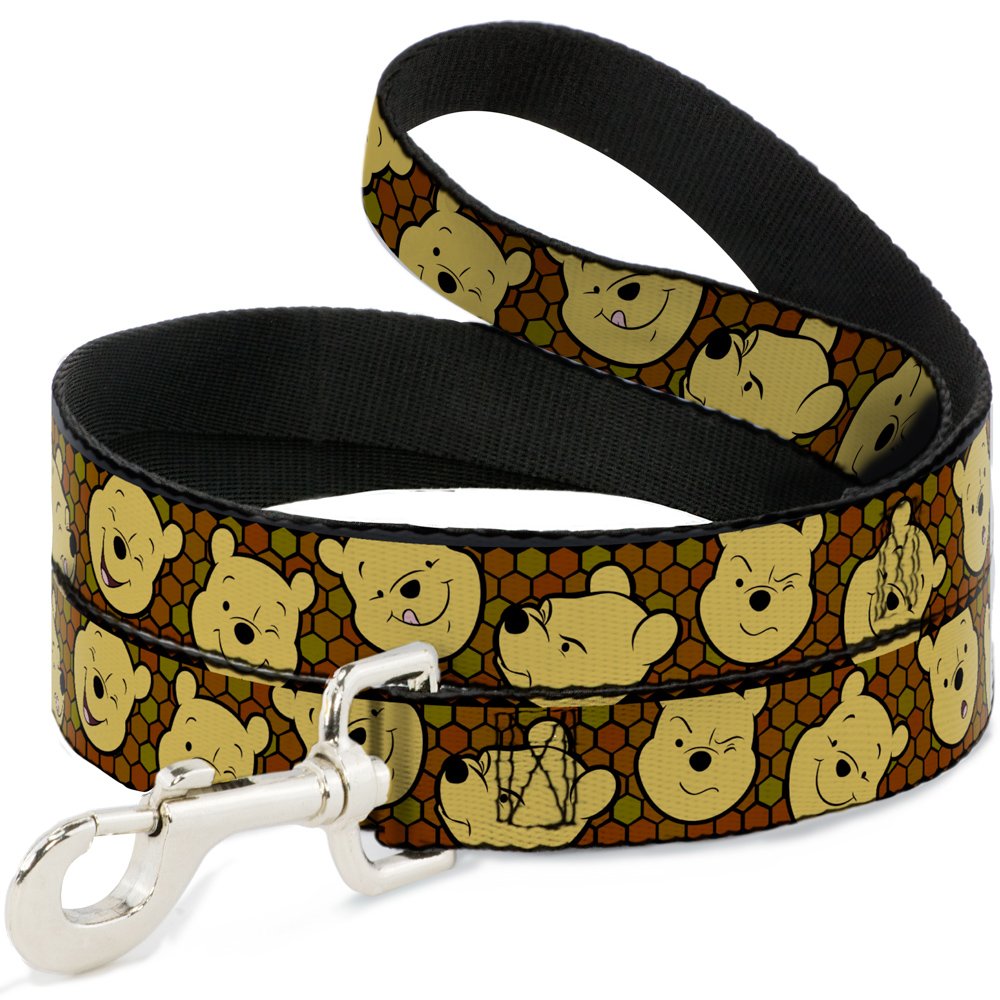 Disney Pet Leash, Dog Leash, Winnie the Pooh Expressions Honeycomb Black Browns, 6 Feet Long 1.5 Inch Wide