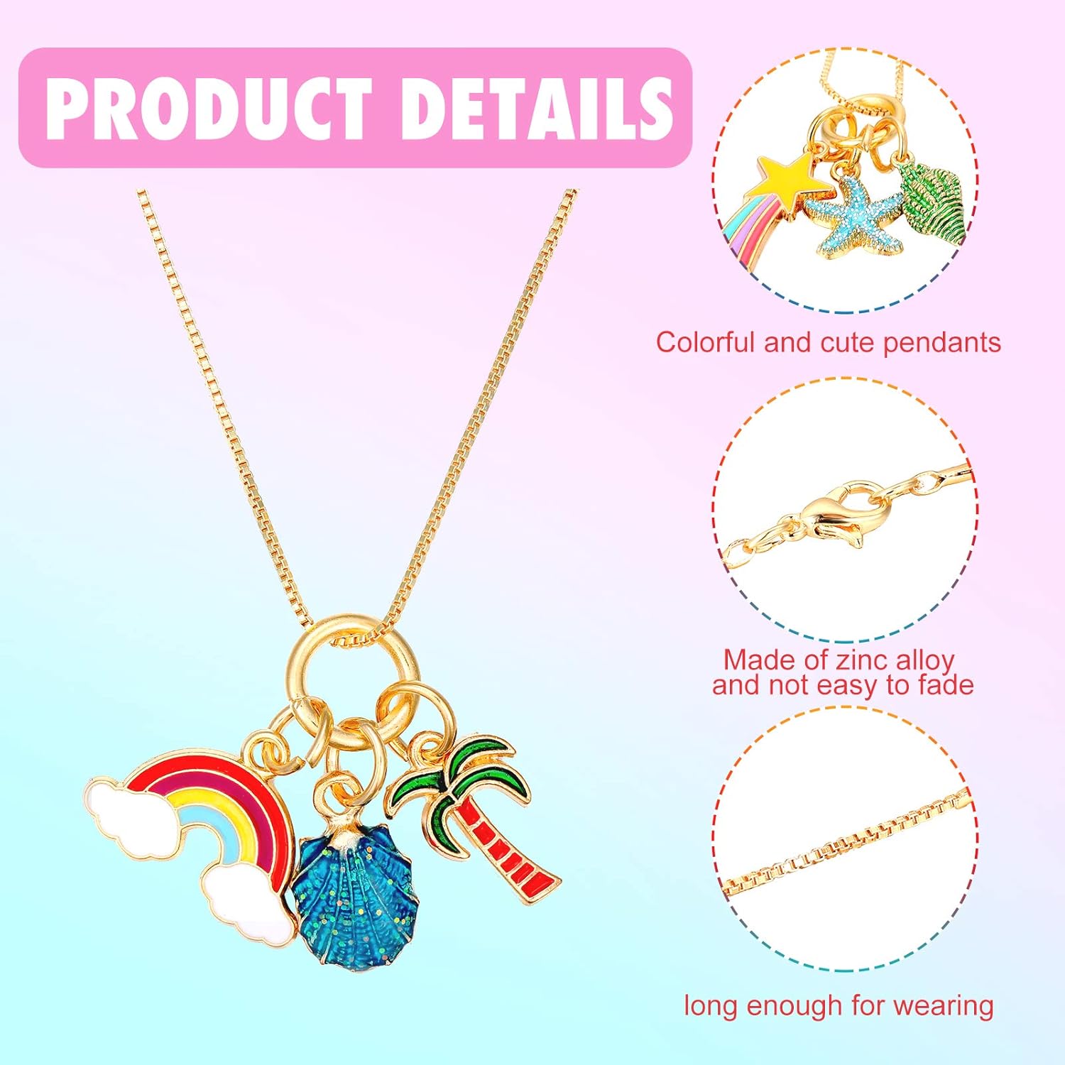 Hicarer 6 Pieces Unicorn Necklaces Mermaid Necklace Cute Rainbow Necklaces Love Heart Necklaces for Princess Party Favors: Jewelry