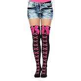 Leegmvse Thigh High Socks for Women 3D Bow Bone Pattern Novelty Cute Over Knee High Socks for Costume Halloween Cosplay Sock