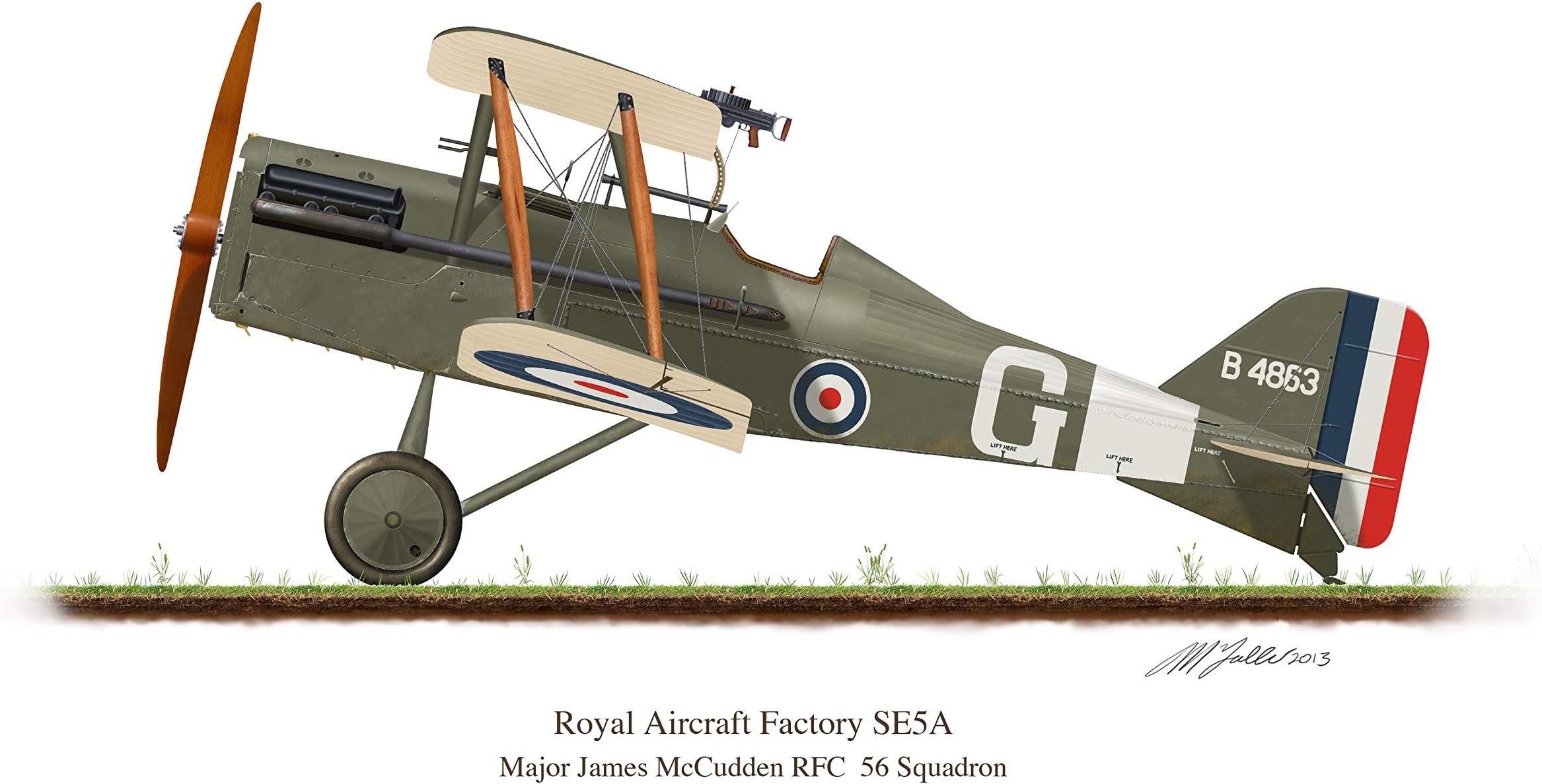 Profile Artwork, SE5A Vintage British Aircraft 1916 James McCudden A4 Glossy Photo Print First World War WW1 Signed