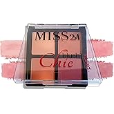 MISS2M Chic Powder Blush Contour Palette 4-in-1 Blendable Natural Makeup Pressed Powder Blush for Cheeks: 02 Delicate Rose, 0.63 Oz