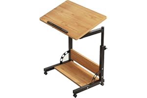 TigerDad Tiltable Rolling Laptop Table, Adjustable Height Standing Desk, Mobile Side Table Bedside Desk Cart with Wheels