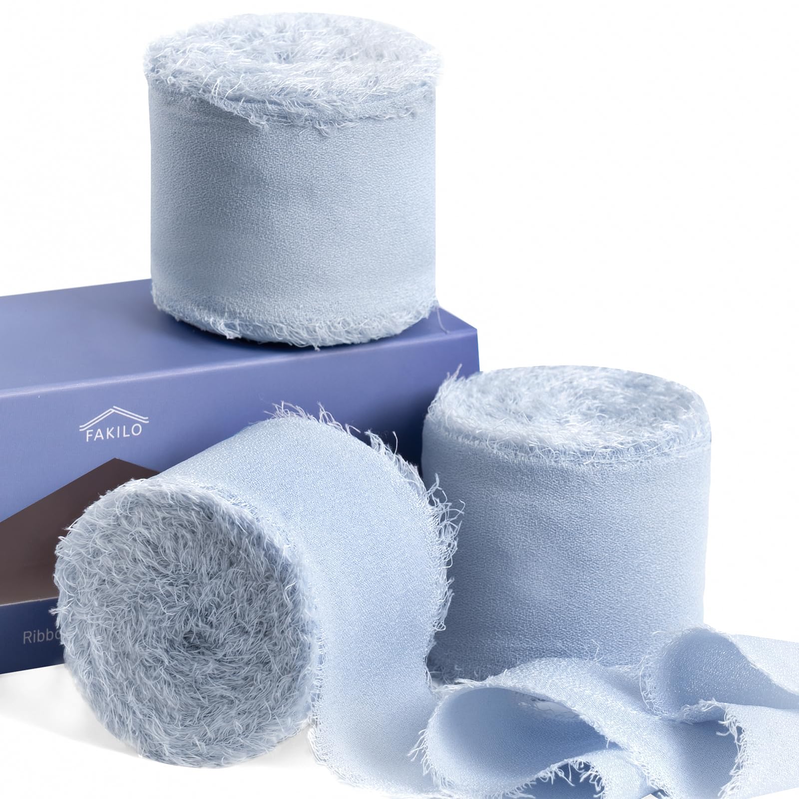 FAKILO Chiffon Ribbon Set - Light Blue, 3 Rolls, 3.8 CM x 19.5 M for Wedding Invitations