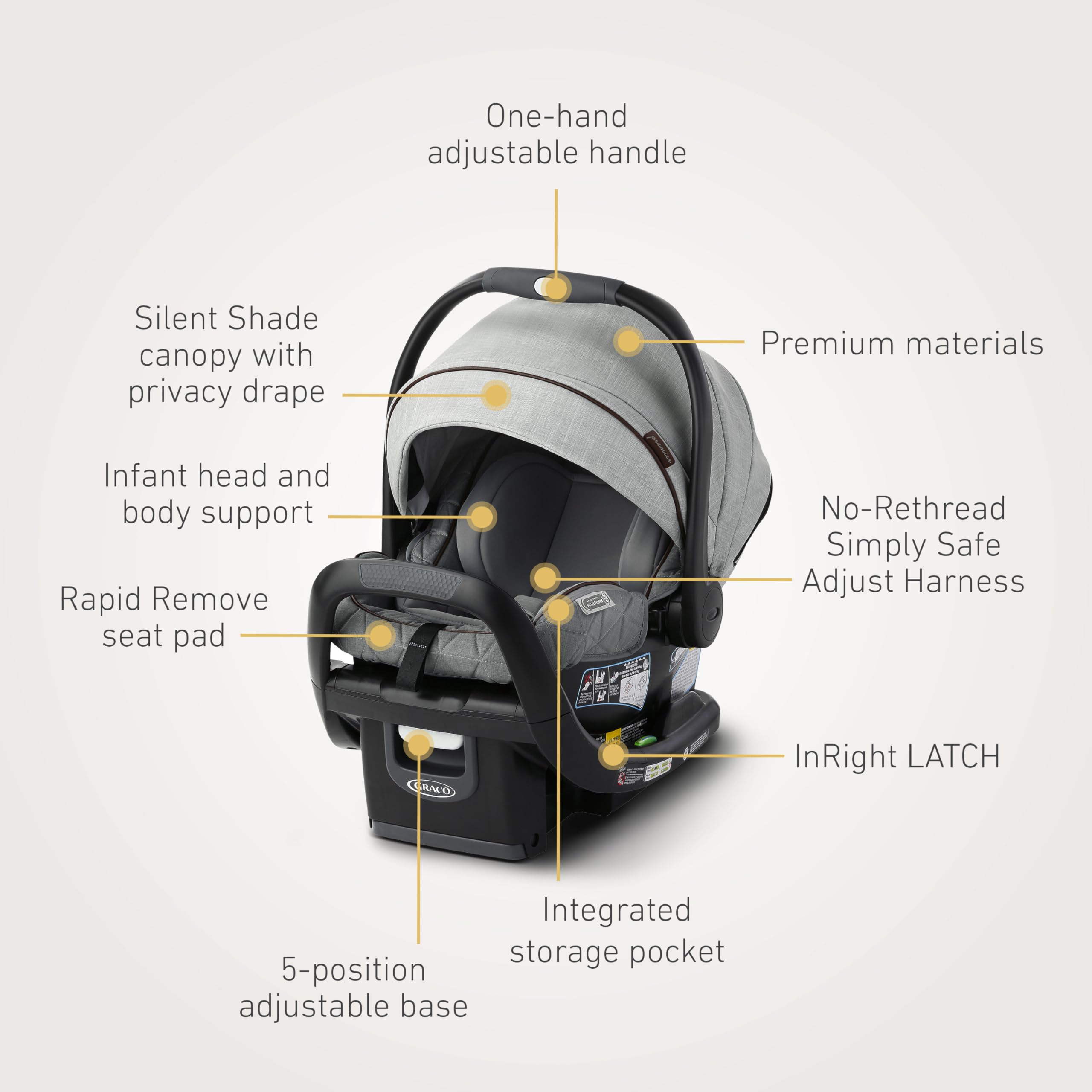 Graco Premier SnugRide SnugFit XT Infant Car Seat, Anti Rebound Bar for Extra Safety, SnugLock Easy Install, Privacy Drape, Storage Pocket, Baby Car Seat, Midtown
