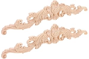 NIYANGLE 2pcs Solid Wood Carved Appliques Decorative Trim European Style Wood Onlay for Bed Doors Cabinet