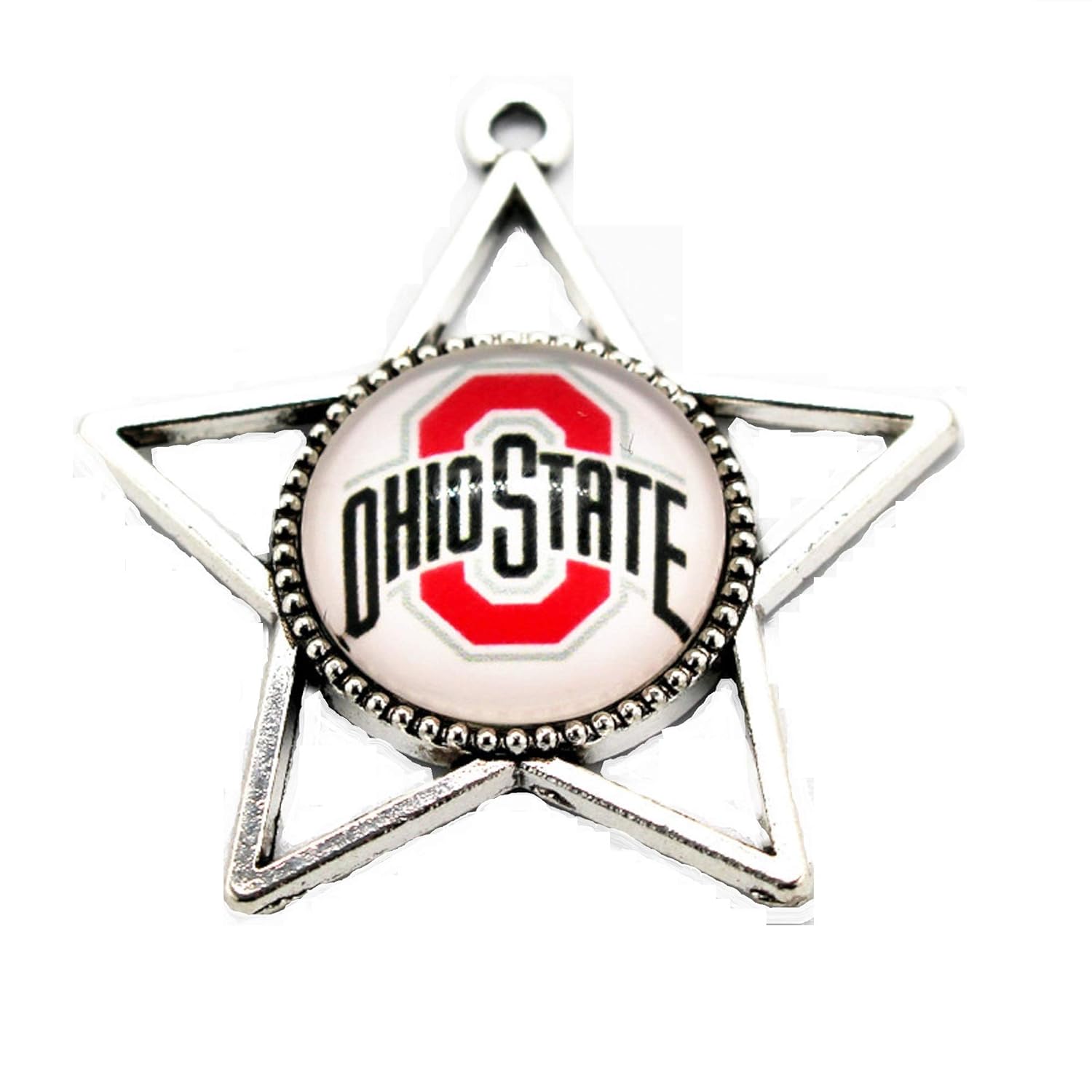 BAS Ohio State Buckeyes Star Shaped Dangle Charm Glass Pendant 1 inch by 1 inch