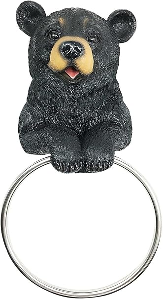 Darling Black Bear Hand Towel Ring Holder Figurine Powder Room