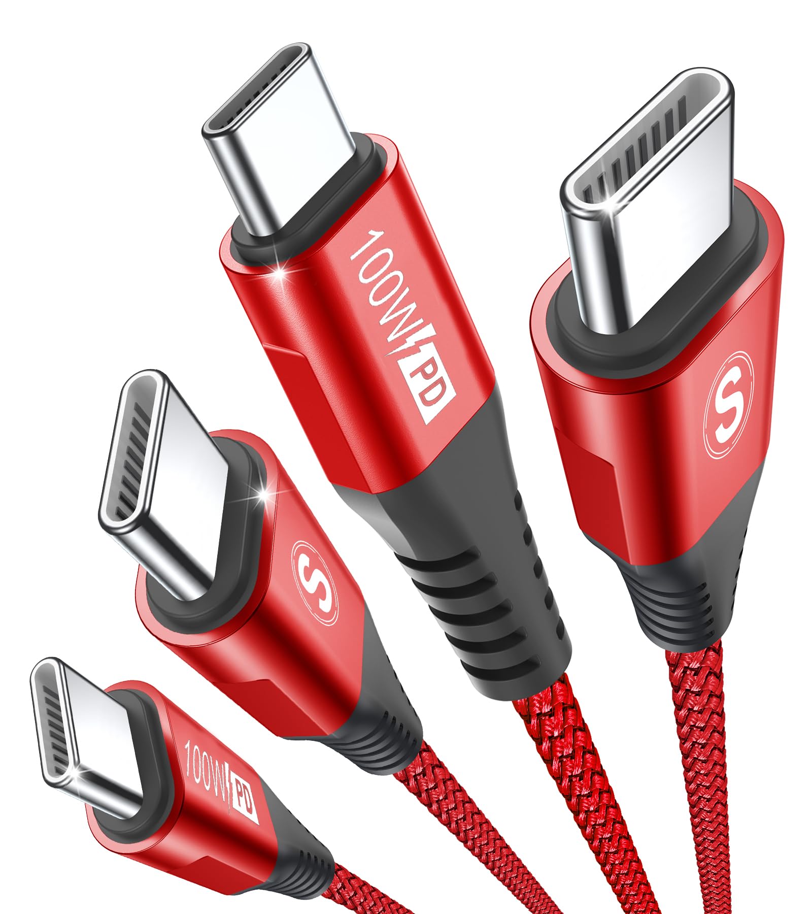 Photo 1 of sweguard USB C to Type C Charger Cable 100W 10ft 2-Pack iPhone 15 Charger Cord Compatible for iPhone 15 Pro Max Plus,MacBook,iPad Pro Air 4 5 Mini 6,Samsung Galaxy S23 S22 S21 Note 20 Pixel 8 7 6-Red