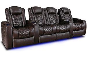 VALENCIA THEATER SEATING Valencia Tuscany Home Theater Seating | Premium Top Grain Italian Nappa 11000 Leather, Power Reclining, Power Lumbar Support, Power Headrest (Row of 4 Loveseat Center, Dark Chocolate)