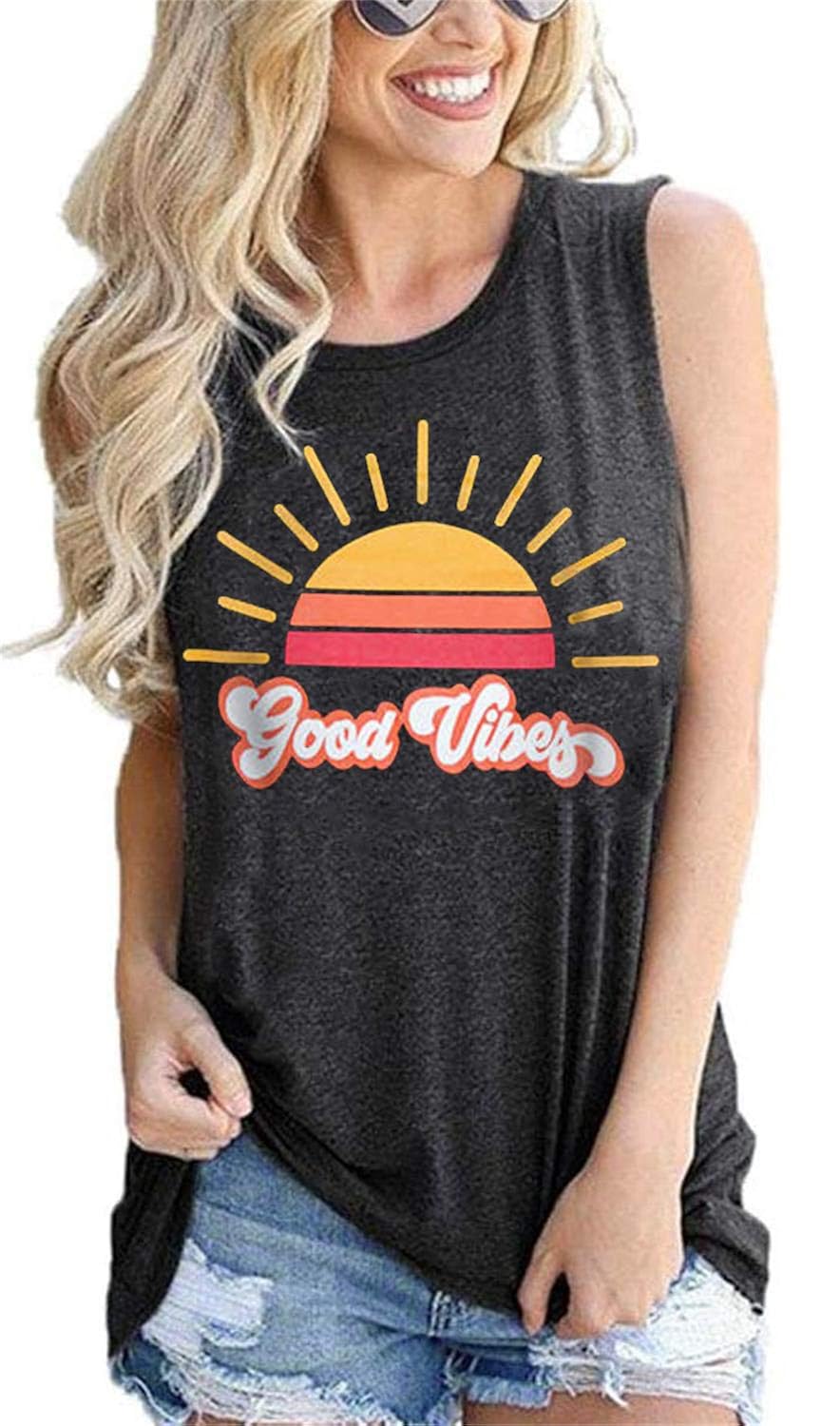 Buy Good Vibes Tank Top Women Sunshine Tee Shirts Cute Graphic Tee