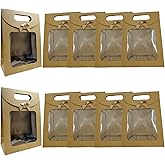 Yidaz 10 Pcs Kraft Paper Bags with Clear Window Bowknot Ribbon Gift Bags with Handles for Candy Cookies Packaging Wedding Party(Brown)