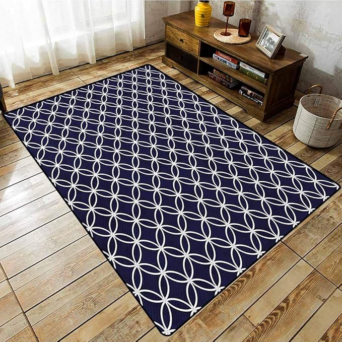 Alfombra para Sala de Estar, diseño de celosía Azul Marino, cuadrifolio