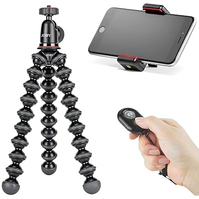 جوبي الجديد GorillaPod الهجين للكاميرات المدمجة حامل الهاتف المحمول حامل ثلاثي القوائم wMCLAMP حامل الهاتف الذكي لأجهزة iPhone أو Android مع جهاز التحكم عن بعد بتقنية Bluetooth Selfie