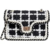 ModaBay Checkered Crossbody Bag for Women, Cute Black & White Woven Shoulder Bag Small Lightweight Trendy Cross Body Purse Handbag