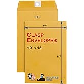 Clasp Envelopes, 10" x 15" Envelopes, Gummed Flap With Metal Clasp Closure, Perfect For Office, Home And School Use, 28Lb Brown Craft Envelopes - 10" x 15" - 5 Envelopes Per Pack
