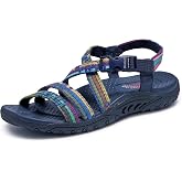 Skechers Women's Reggae Sew Me Boho Slingback Sandal | Machine Washable, Vegan, Arch Support Footbed, Woven Nylon Upper, Adjustable Buckle Strap