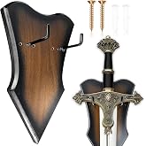 FLURSAILE Sword Plaque Wall Mount Vertical Display Holder Adjustable Stand for Bow Medieval Dagger Axe (1pcs Medium Brown)