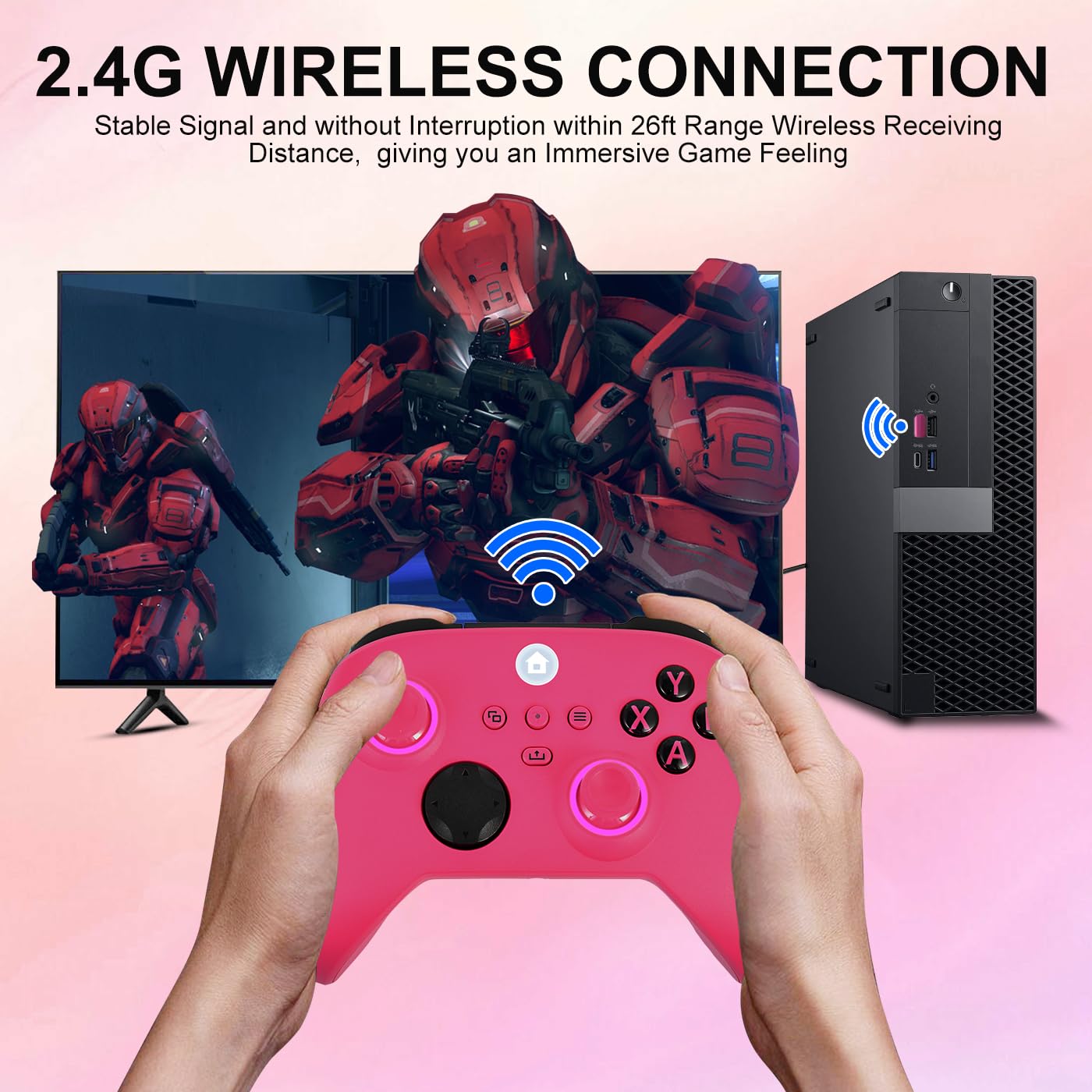 Xbox One Controller, RGB LED Light 2.4GHz Wireless Controller Compatible with Xbox One X/S Xbox Series X/S with 3.5mm Audio Headphone Jack & 800mAh Rechargeable Built-in Battery, Deep Pink