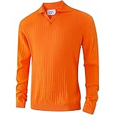 Lenygose Mens Polo Sweater V Neck Long Sleeve Knit Collared Pullover Business Casual Ribbed for Fall Winter Spring